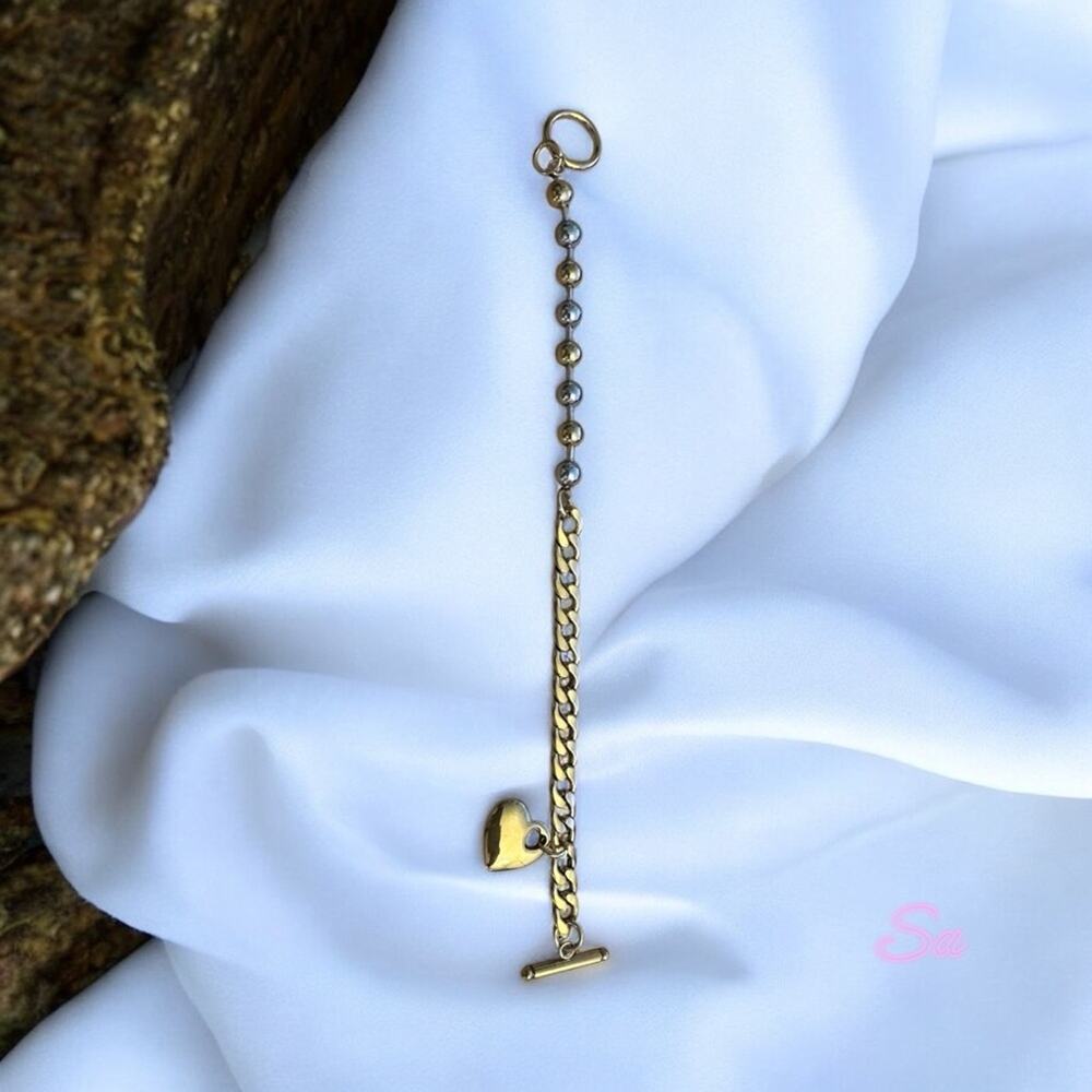 Gold and Silver Heart Charm 7”Bracelet will not fade - Picture 4 of 5